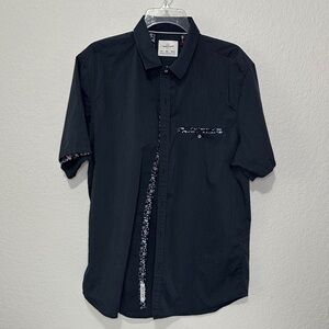 Craft + Flow Men's Navy Short-Sleeve Button-Up Shirt with Contrast Trim Large
